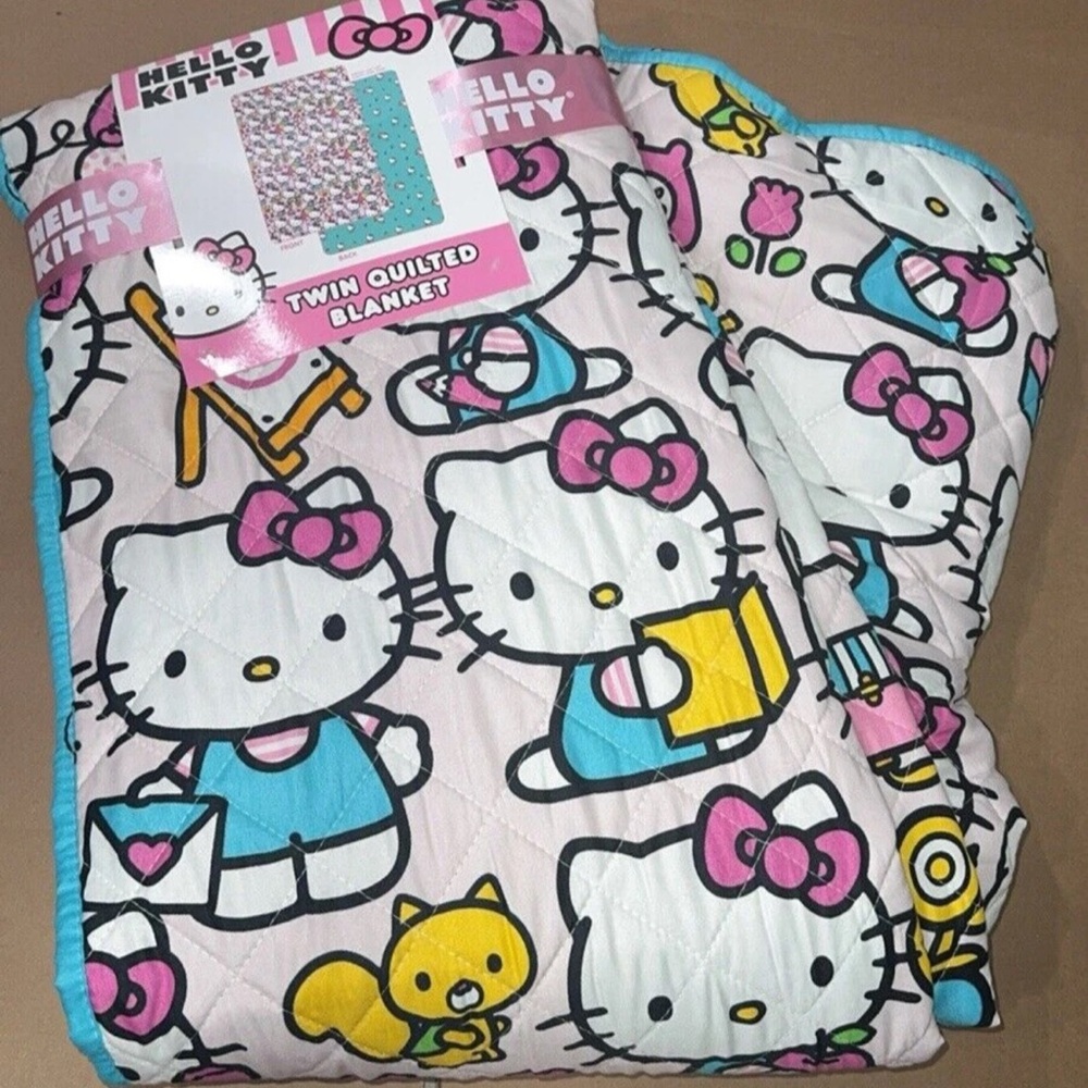 Hello Kitty Pink and Blue Quilted twin size Blanket